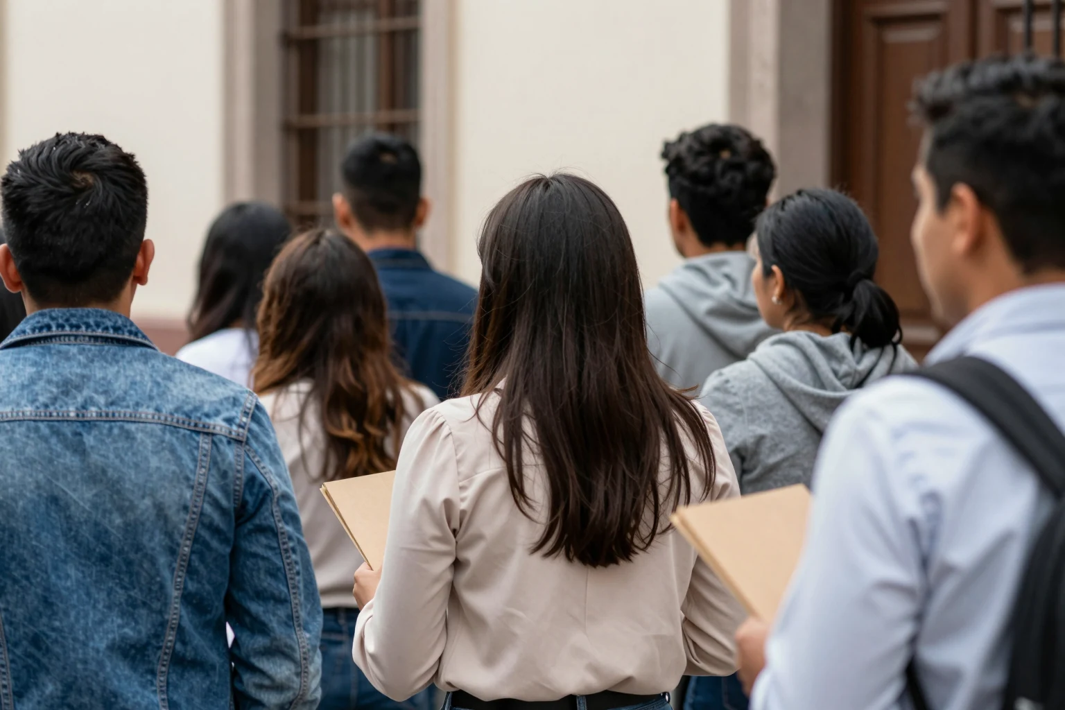 Fila en una feria de empleo, por la mañana.