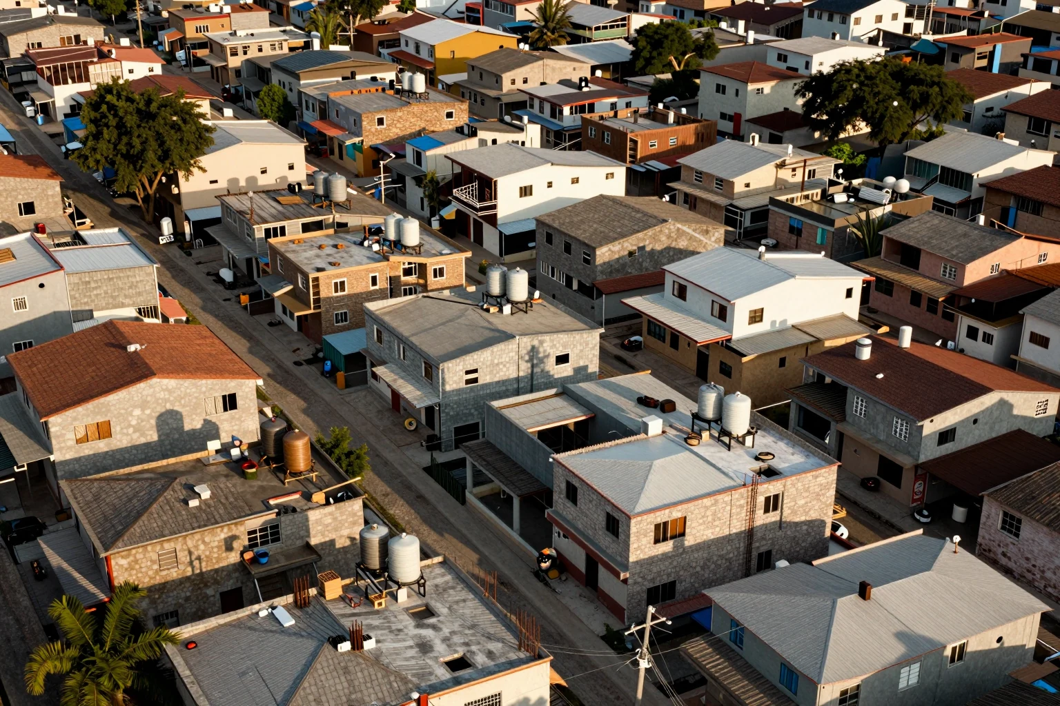 Casas de distintos tamaños en una colonia mexicana.